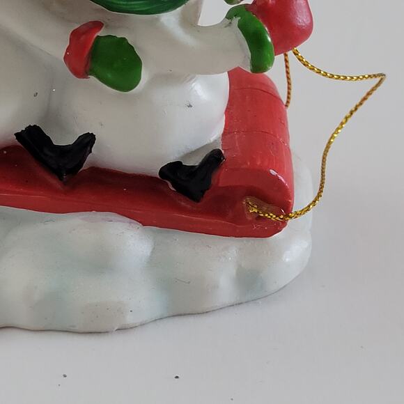 Festive Snowman Figurine on Sled with Gift Decoration 3.5x3 inches - Picture 10 of 13